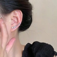 时尚通勤镶钻合金线耳环 简约风格百搭女人味高端耳环 - 銀色 - 查看 1