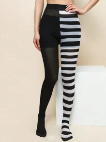 1 双女士多色时尚条纹个性趣味条纹连裤袜，适合女性万圣节礼物连裤袜 - 彩色 - 查看 9