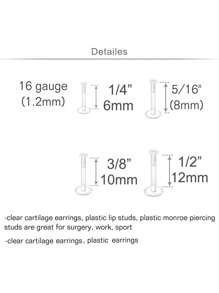 AVYRING 24Pcs Clear Earrings Plastic Earrings For Sports 16g Clear Cartilage Earrings Stud Plastic Helix Tragus Earring Medusa Monroe Piercing Retainer Clear Lip Rings Labret Retainers For Work Surgery