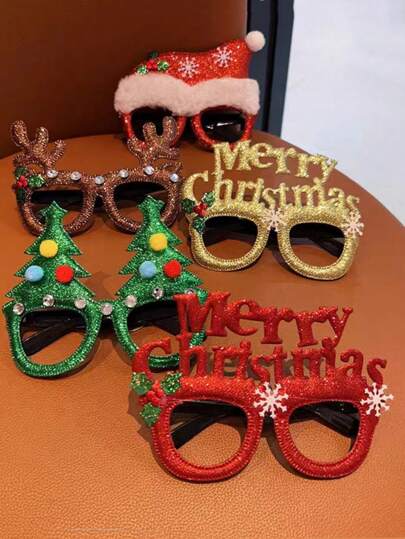 1 件圣诞装饰驯鹿设计眼镜框、趣味派对服装道具、情侣照相亭配件