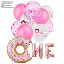 12 件 One Twe Ohbaby Donut 一周大铝箔乳胶亮片气球套装 适用于儿童生日派对全套生日庆祝活动 - 彩色 - 查看 11