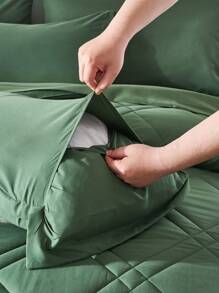 7 Piece Bed In A Bag Comforter Set Queen, Fashion Solid Geometry   Comforter And Sheet,Pillowcase Set, Soft Microfiber , Comfortable And Warm Bedding Set,Bedroom Decor For All Seasons,Ideal Gift - Dark Green - View 7