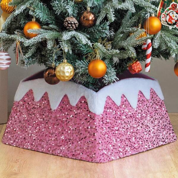 Christmas Tree Collar, 24 Inch Xmas Tree Ring Fabric Square Skirt For Artificial Trees, Snow Cover And Sequin Christmastree Box Collar,Holiday Christmas Home Decor For Decorations