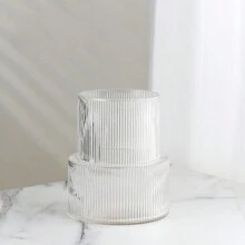 1pc Striped Cylinder Glass Vase, Suitable For Home Dining Table Decoration, Hair Salon Decoration, Spring And Summer Decoration Gifts Birthday Graduation