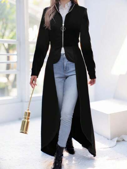 Abrigo largo de manga larga de unicolor de moda para el otoño