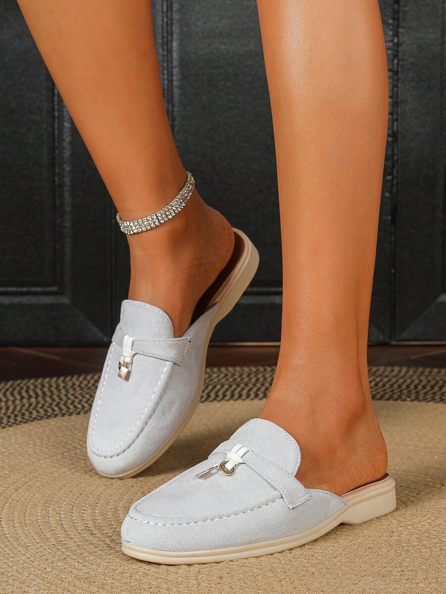 女式平底乐福鞋低帮 2025 新款夏季莫卡辛鞋一脚蹬休闲软底牛津鞋工作鞋，加大码英国 8-10，穆勒鞋