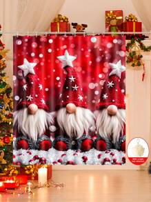 1/2/3/4 Pieces Three Christmas Gnomes Pattern Digital Printed Waterproof Shower Curtain, Bathroom Set, Bathroom Non-Slip Mat, Toilet U-Mat, Toilet Cover, Comes With 12 Hooks And 1 Shower Globe, Perfect Christmas Gift For Yourself And Your Family, Multiple Sizes Available! Home Bathroom Decor Fall Decor Bathroom Accessories Back To School