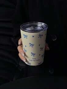 1 件 350ml/11.8oz 或 280ml/9.47oz 蝴蝶结和心形不锈钢真空双层隔热咖啡/旅行杯，学校用品，节日礼物，返校