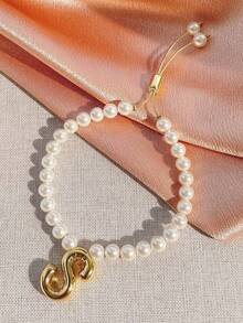 1 chiếc vòng tay nữ mạ vàng 18K sáng bóng, hạt vỏ trai giả, dây chuyền điều chỉnh hình bóng bay, quà tặng trang sức cho phụ nữ - Vàng - Xem 16