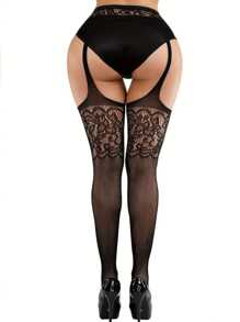 2 Pairs Of Sexy Crotch Suspenders, One Fishnet And One Silk Stocking Hollow Jacquard Mesh Crotch-Less Leggings For Club Parties And Nighttime Activities (No Underwear)