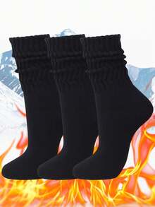 4 Pairs/Set: Black & White Rib Knit Long Slouch Socks & Solid Color Warm Ski Socks For Winter Outdoor Sports - Insulation - Multicolor - View 13