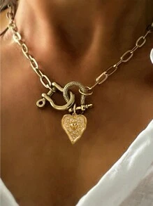 1 pieza de hebilla de herradura completa con rhinestones a la moda y hebilla de herradura lisa, collar con colgante desmontable en forma de corazón, es una opción imprescindible para los artículos de moda femenina, Día de San Valentín, mamá, madre, Día de la Madre, regalo