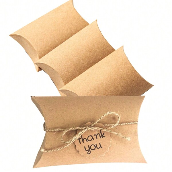 50pcs Kraft Black Paper Pillow Box Mini Gift Treat Packing Boxes For Party Favors Candy Ring Jewelry Small Business Packaging Supplies
