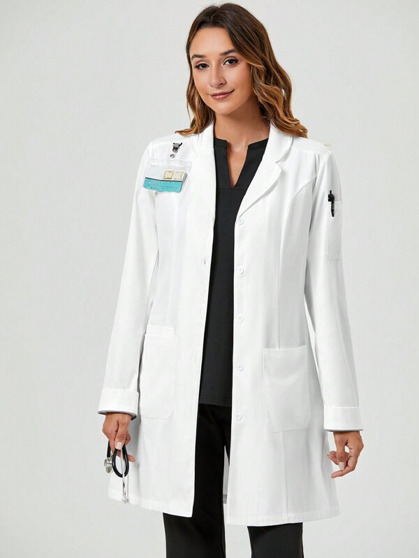 cimmuovere Laboratory/ Nurse Coat With Collar, Long Sleeve, 3 Pockets