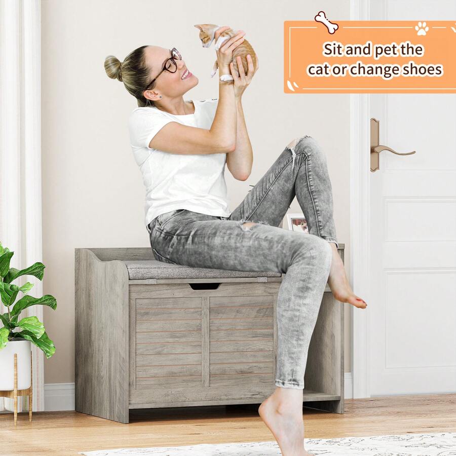 Garvee Litter Box Enclosure With Top Opening And Cushion, Hidden Cat