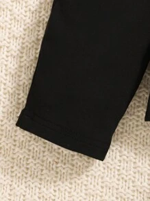 Baby Girl Cute Plaid Faux Pocket Jacket With Black Overall Jumpsuit, Autumn/Winter