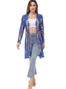 Women's Sparkly Sequin Cardigan Long Sleeve Open Front Glitter Kimono - 藍色 - 查看 4