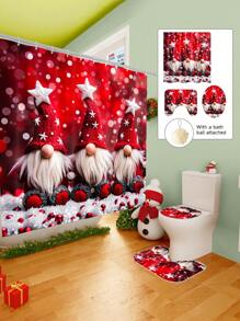1/2/3/4 Pieces Three Christmas Gnomes Pattern Digital Printed Waterproof Shower Curtain, Bathroom Set, Bathroom Non-Slip Mat, Toilet U-Mat, Toilet Cover, Comes With 12 Hooks And 1 Shower Globe, Perfect Christmas Gift For Yourself And Your Family, Multiple Sizes Available! Home Bathroom Decor Fall Decor Bathroom Accessories Back To School