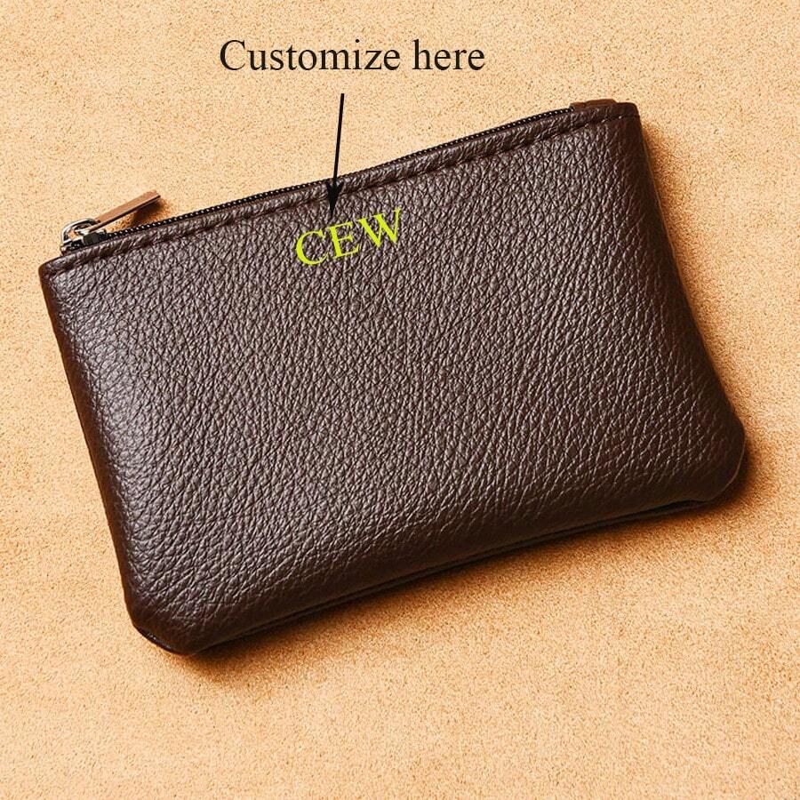 Customized Letters 1PC Classic Men Women Pebble PU Leather Mini Wallet Personalized Name Coin Purse Ultra-Thin Zipper Short Change Bag Purse Small Organizer Card Bag,New Year Glamour - Coffee Brown - View 1