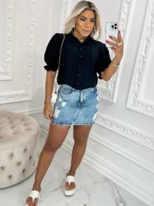 Short Sleeve Princess Shirt - 黑色 - 查看 1