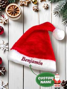 1pc Custom Name Gift Hat, Personalized Santa Claus Hat, Customized With A Name Embroidered- Infant, Kid Hat, Custom Baby Santa Hat, Personalized Pompom Santa Long Tail Cap, Holiday Hat, Holiday Gift Ideas, Santa Claus, Decorations, Props, Day Gift, Family Day Gift, Birthday Gift, Anniversary Gift, Wedding Gift, Valentine Gift, Unique Gift For Him/Her, Gift For Mom/Dad Back To School Winter Gift Ideas Boy Girl Valentine's Day - Red - View 1