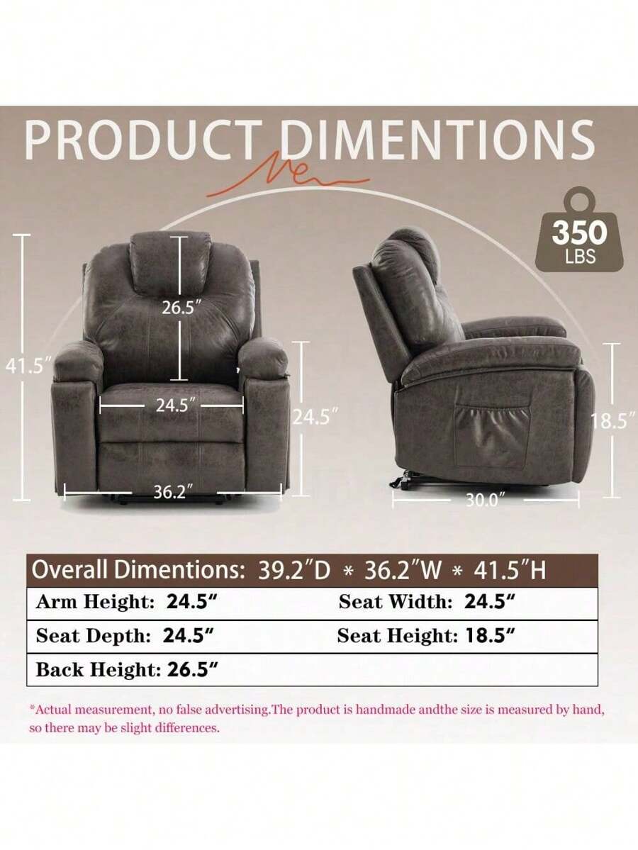 Power Lift Recliner Chair With Massage For Elderly, Overstuffed Wide