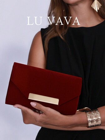 1 Pieza Nuevo Bolso de sobre de terciopelo rojo otoño e invierno, de color rojo Ankara con una atmósfera suave y romántica, bolso de noche burdeos, embragues de mujer, bolso burdeos de moda, bolso de fiesta perfecto para fiesta de boda, cena/banquete a juego con vestido de fiesta, vestido de noche y vestido de lentejuelas, elegante bolso de embrague para mujer, que combina perfectamente con el atuendo de Año Nuevo, que combina excelentemente con vestidos de fiesta para mujeres en San Valentín