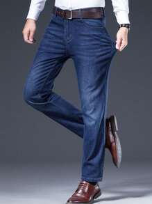 Jeans de diseño clásico sueltos para hombres, Jeans Básicos de Trabajo, Jeans para Hombre,Men's Classic Regular Jean, Jean de Corte Holgado, Pantalón de Mezclilla, Diseño Clásico Y Chic Para Negocios
