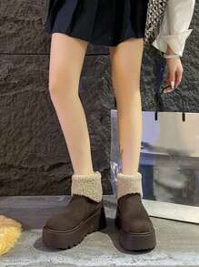 Fashionable Fluffy Collar Mango Head Boken Ankle Boots For Women, Warm Thermal Lined Thick Sole Winter Short Boots - Brown - View 3