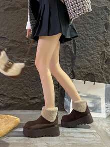 Fashionable Fluffy Collar Mango Head Boken Ankle Boots For Women, Warm Thermal Lined Thick Sole Winter Short Boots - Brown - View 4