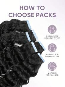 20pcs Tape In Hair Extensions Human Hair Water Wave Nature Black Color 1b 12-22 Inch Seamless Double Sided Tape Ins Hair Extension Invisible Tape In Hair Extensions - S1B - View 6