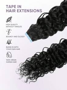 20pcs Tape In Hair Extensions Human Hair Water Wave Nature Black Color 1b 12-22 Inch Seamless Double Sided Tape Ins Hair Extension Invisible Tape In Hair Extensions - S1B - View 2