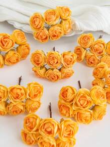 10朵蓝色仿真玫瑰花头，适合家居装饰、秋季情人节礼物、生日派对装饰、婚礼花篮、新娘手捧鲜花、家居摆设、餐厅、卧室、窗台、花瓶装饰、新年装饰、户外花园、开学季等场合。 - 黃色 - 查看 2