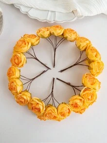 10朵蓝色仿真玫瑰花头，适合家居装饰、秋季情人节礼物、生日派对装饰、婚礼花篮、新娘手捧鲜花、家居摆设、餐厅、卧室、窗台、花瓶装饰、新年装饰、户外花园、开学季等场合。 - 黃色 - 查看 4