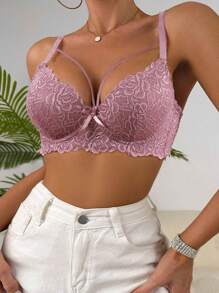 Hellviolettes gepolstertes Spitzen-Push-up-Büstenhalter-Unterbrustmieder mit herausnehmbaren Polstern für Damen, sexy und stützend