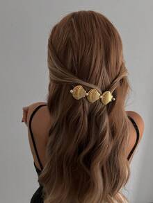 1 件复古珍珠和贝壳镶嵌发夹，女士时尚金属发饰 - 金黃色 - 查看 8