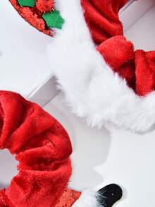 2 件圣诞毛绒发圈发圈圣诞节头饰女士节日发圈弹力发圈女士红色发圈夹法兰绒女孩 - 彩色 - 查看 3