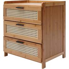 HOHOBLA LOYALHEARTDY-BTG 3 Drawer Nightstand, Side Table With 3 Rattan Drawers, Bamboo Sofa Side Table Bedside Table For Small Spaces, Bedroom, Living Room - 木材顏色 - 查看 5
