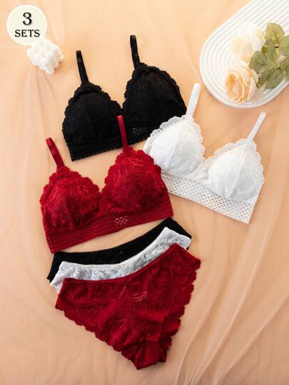 Set: Kanten Wireless Gather Push Up BH Slipje Underwear Set, Lingerie