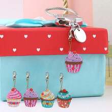 Móc khóa tranh kim cương hình bánh cupcake 4 chiếc, Bộ đồ thủ công tranh kim cương bán thành phẩm, Sản phẩm khảm, Kỹ thuật 5D, Mặt dây chuyền ba lô, Đồ trang trí túi đeo vai - Nhiều màu - Xem 3