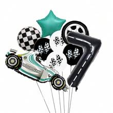 赛车主题数字 1-9 气球套装，包括轮形气球和格子铝箔气球，适合生日派对装饰 - 彩色 - 查看 8