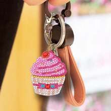 Móc khóa tranh kim cương hình bánh cupcake 4 chiếc, Bộ đồ thủ công tranh kim cương bán thành phẩm, Sản phẩm khảm, Kỹ thuật 5D, Mặt dây chuyền ba lô, Đồ trang trí túi đeo vai - Nhiều màu - Xem 5