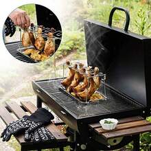 1 Bộ giá đỡ đùi gà nướng bằng thép không gỉ + Khay / Chỉ có 1 giá đỡ đùi gà, Giá đỡ thịt rau hai lớp cho lò nướng ngoài trời, Đồ dùng nhà bếp, Phụ kiện nhà bếp, Phụ kiện nướng - Bạc - Xem 6