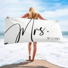 1PC Mr. And Mrs. Customized Beach Towels, Personalized Beach Towels, Customized High Absorbent Bath Towels, Wedding Gifts, Groom Gifts, Honeymoon, Single Travel, Bridal Gifts, Multi-Functional, Reusable, Easy To Clean, Anti-Mold, Breathable, Exquisite, Cute, Fashionable, Adorable, High-Quality, Soft, Custom, Unique, Personalized, Ideal Gifts For Him, Ideal Gifts For Friends, Kitchen, Dining Room, Bedroom, Office, Living Room, Home, Tea Room, For Anniversaries, For Graduation, For Weddings Summer Holiday Bathroom Decor Beach Essentials - Multicolor - View 3