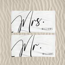 1PC Mr. And Mrs. Customized Beach Towels, Personalized Beach Towels, Customized High Absorbent Bath Towels, Wedding Gifts, Groom Gifts, Honeymoon, Single Travel, Bridal Gifts, Multi-Functional, Reusable, Easy To Clean, Anti-Mold, Breathable, Exquisite, Cute, Fashionable, Adorable, High-Quality, Soft, Custom, Unique, Personalized, Ideal Gifts For Him, Ideal Gifts For Friends, Kitchen, Dining Room, Bedroom, Office, Living Room, Home, Tea Room, For Anniversaries, For Graduation, For Weddings Summer Holiday Bathroom Decor Beach Essentials - Multicolor - View 2