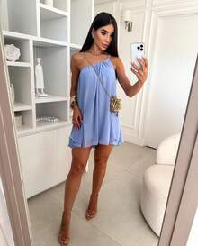 Women's Tulle Jumpsuit With Zero Straps, Light And Loose Sleeve, Casual And Elegant, Summer Fashion - 藍色 - 查看 2