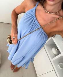 Women's Tulle Jumpsuit With Zero Straps, Light And Loose Sleeve, Casual And Elegant, Summer Fashion - 藍色 - 查看 3