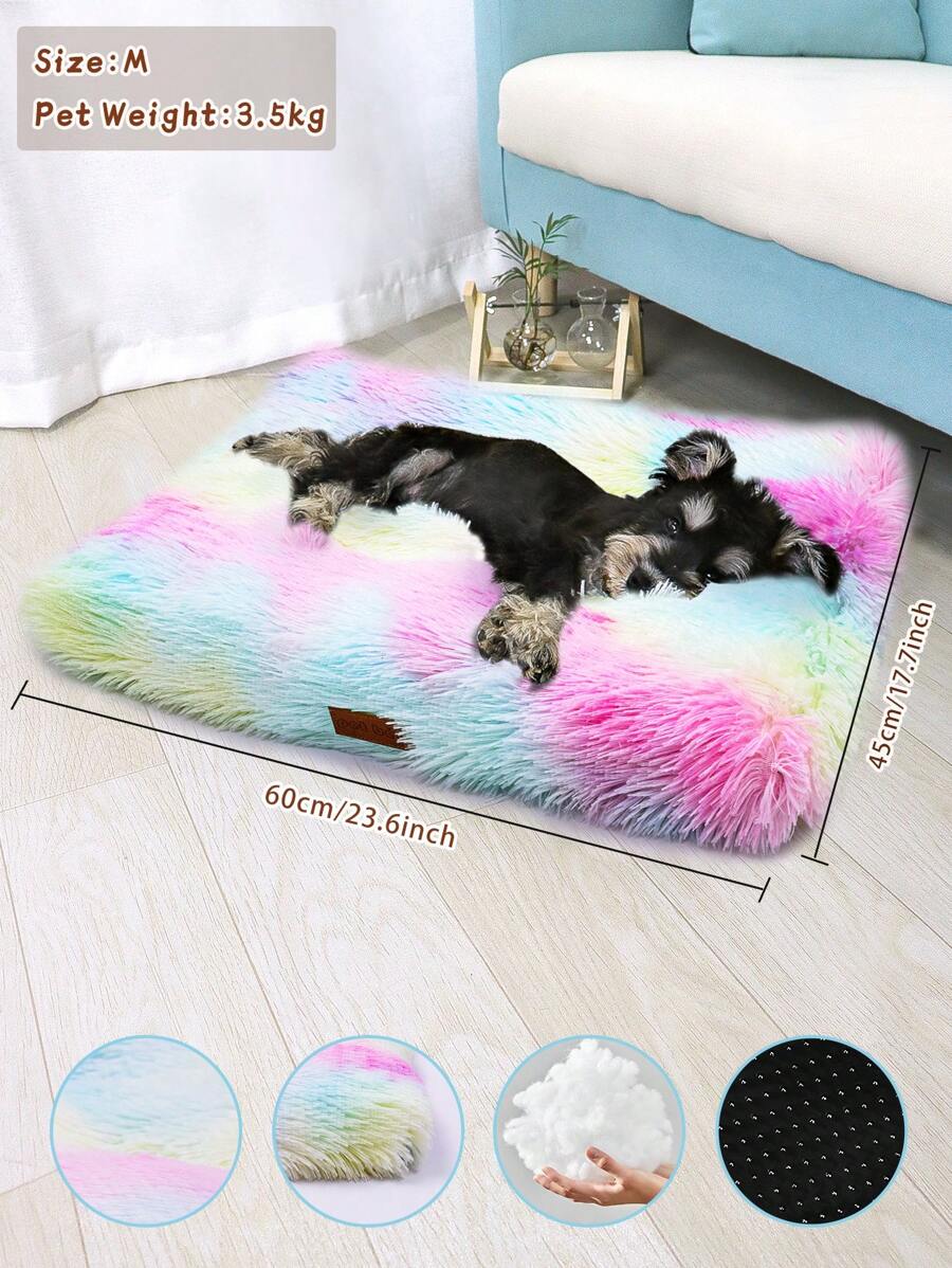 1PC Washable Plush Pet Crate Bed For Dog Anti-Slip Pet Mat Bed For Cat Fluffy Comfy Pet Sleeping Mat For Large, Jumbo, Medium, Small Dogs Breeds - Multicolor - View 1
