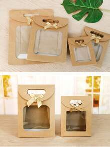 5 个带蝴蝶结手柄的翻盖窗口纸质礼品袋,各种尺寸,翻盖蝴蝶结窗口透明包装袋库存批发手提袋礼品包装纸袋大礼品袋随附礼品袋。 - 彩色 - 查看 5