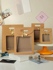 5 个带蝴蝶结手柄的翻盖窗口纸质礼品袋,各种尺寸,翻盖蝴蝶结窗口透明包装袋库存批发手提袋礼品包装纸袋大礼品袋随附礼品袋。 - 彩色 - 查看 6